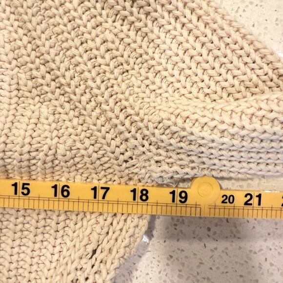 Beige Knit Sweater Medium Women Ribbed Cotton Pullover Minimalist Cozy Chic - Picture 6 of 7